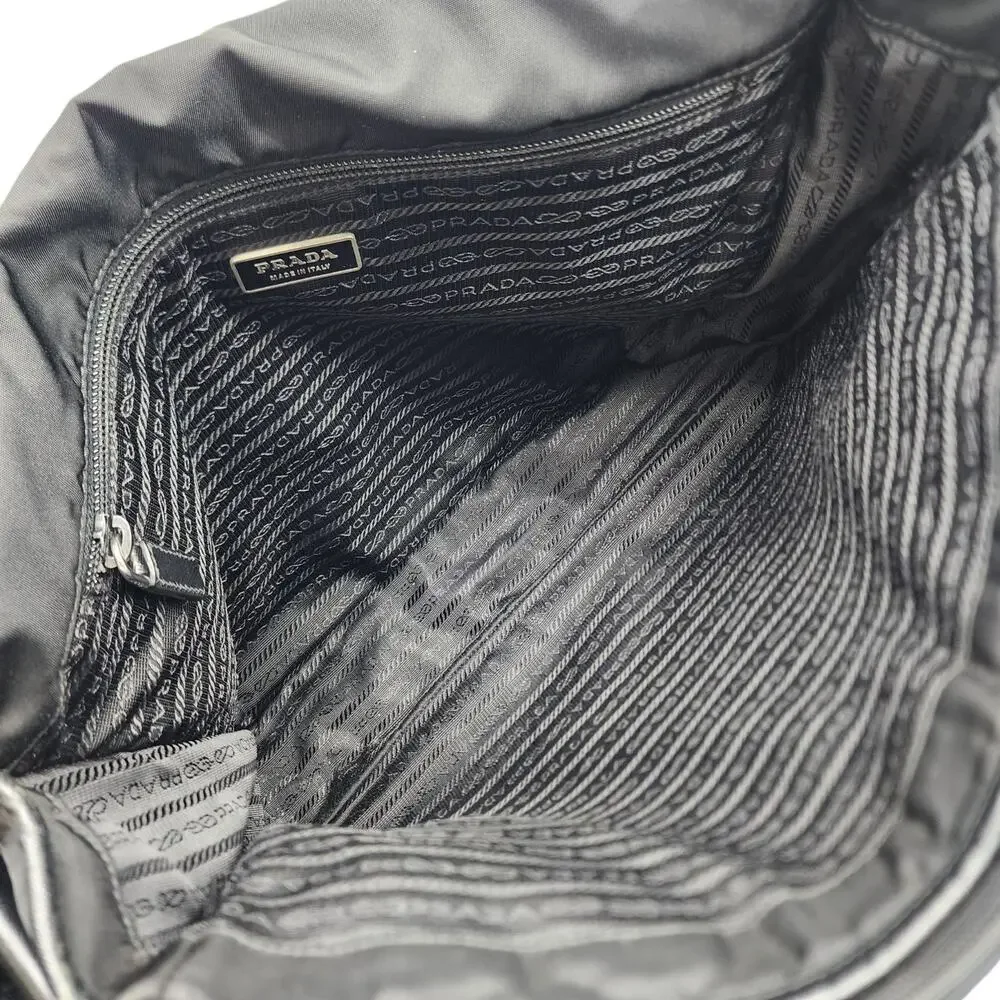 Prada Tessuto Nylon Double Clip Messenger Crossbody Computer Bag Black Unisex